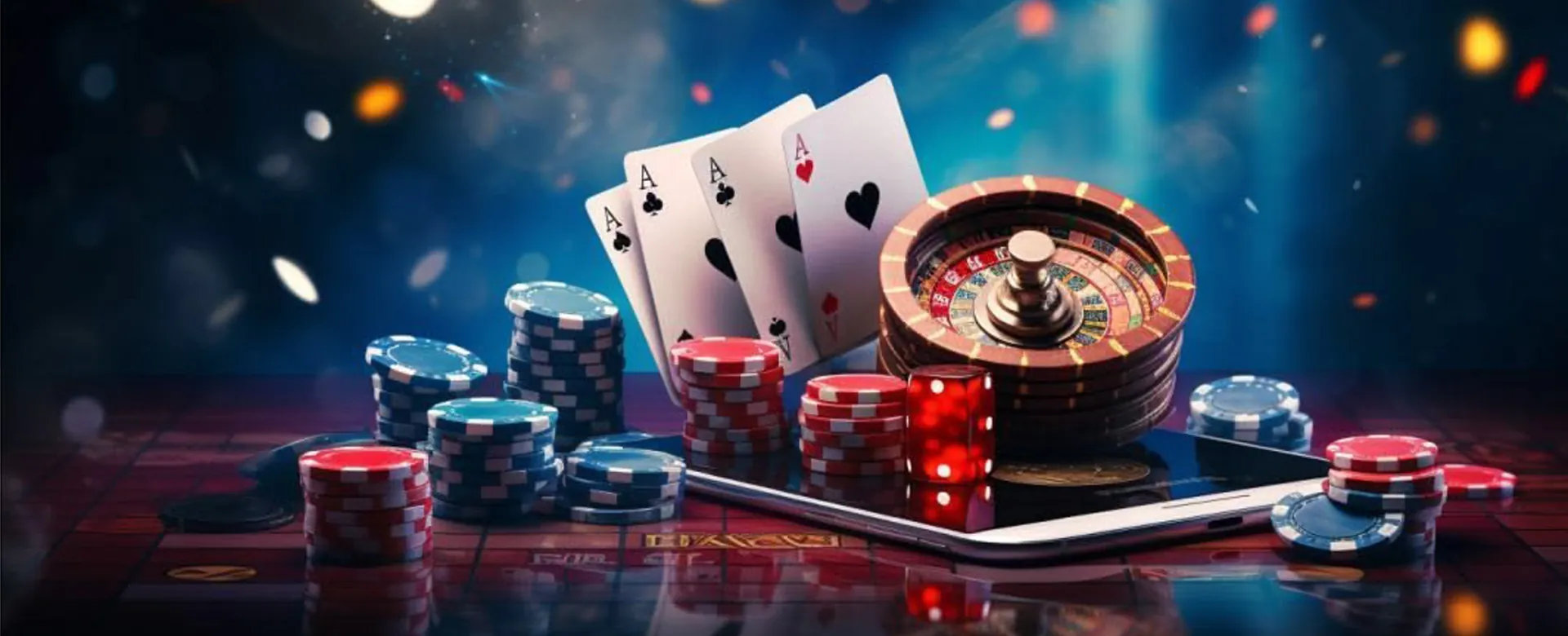 8k8 Online Casino Blog Hero Image, showcasing a vibrant gaming environment with gold and black accents